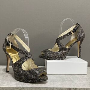 Michael Kors Textured Black and Gold Heels